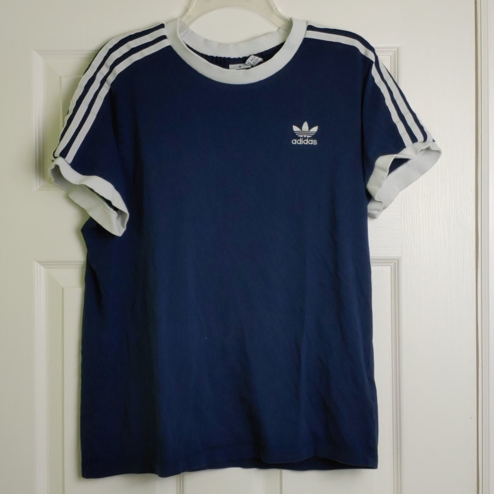 Adidas t-shirt navy blue stripes